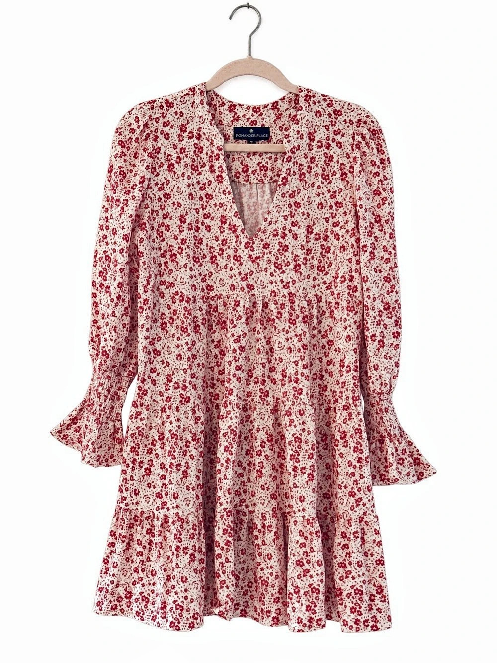 Pomander Place Kenzo Dress M Tuckernuck Red Floral Tiered Ruffle Sleeve Mini